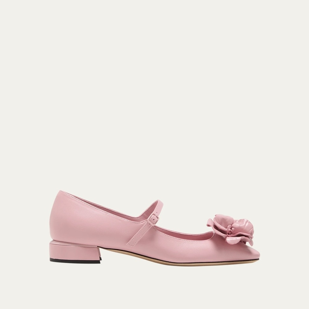New JIMMY CHOO Rosa Flowers Leather Ballerina Pumps In Rose $925 - Picture 4 of 12